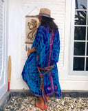 Indigo Indian Beaded silk kimono